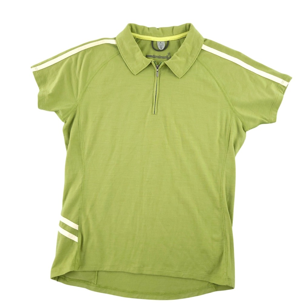 Smartwool Polo Shirt Womens L Green Stripe 1/4 Zip Merino Wool Blend Top